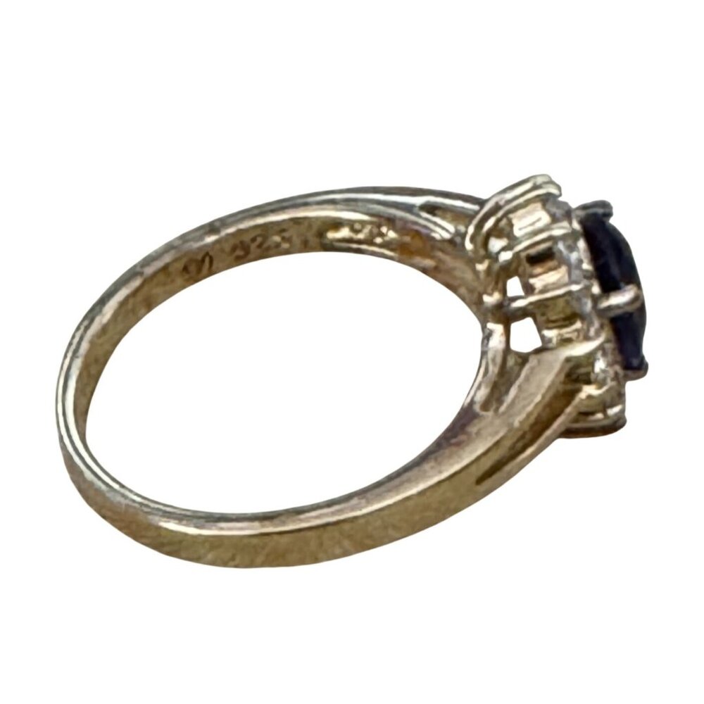 24K Gold Plated Sterling Silver Ring Blue CZ Size 8 - Picture 5 of 9